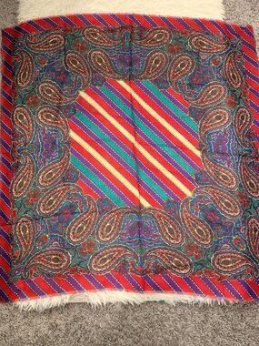 Vintage Liz Sinclair Acrylic Scarf Shawl Paisley Print Japan